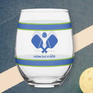 Sans Pied Verre à vin personnalisé de Pickleball bleu vert
