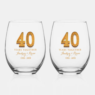 Sans Pied Verre à vin personnalisé pour les 40 ans de mariag