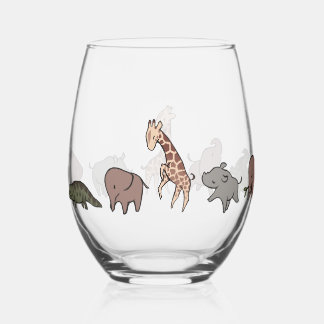 Sans Pied Verre à vin Safari avec éléphant rhinocéros girafe