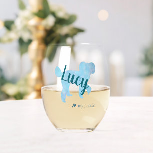 Sans Pied Verre à vin silhouette de caniche bleu pastel pers