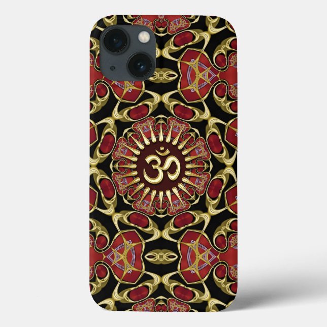 Sanskrit Om Gold + coque ipad baroque rouge (Verso)