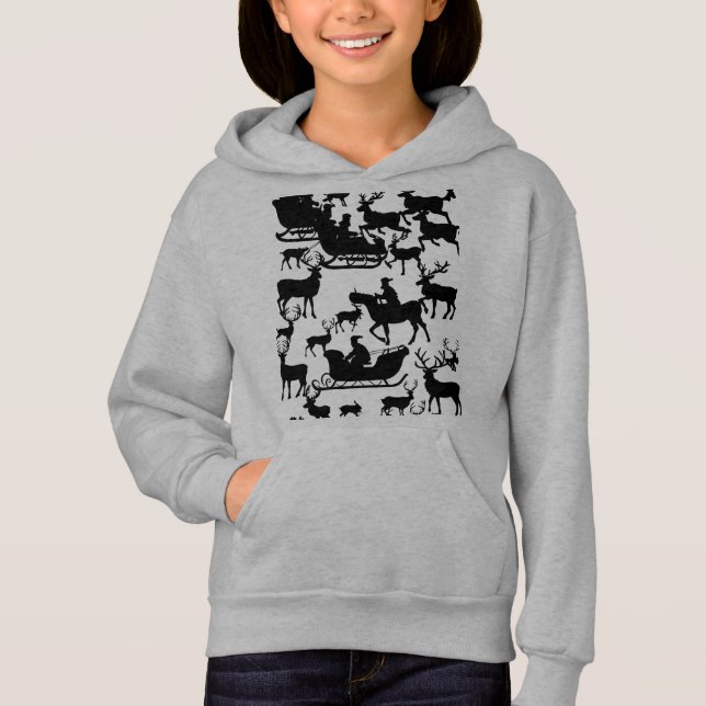 Santa and deer chrismas hoodie for young girls (Devant)