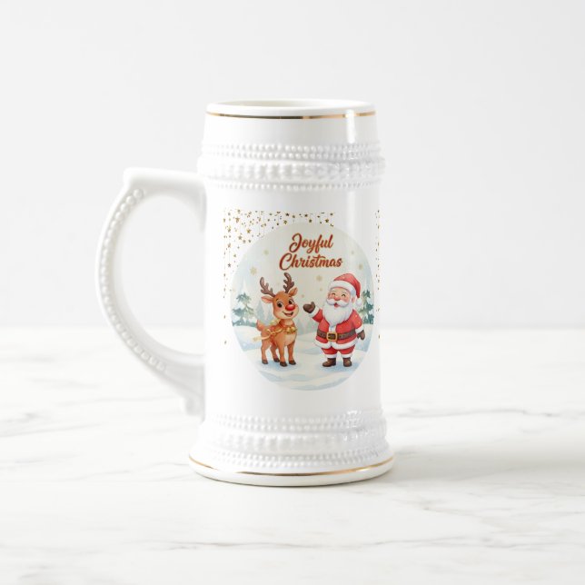 Santa and Reindeer Joy Mug – Cute Holiday Cup  (Gauche)