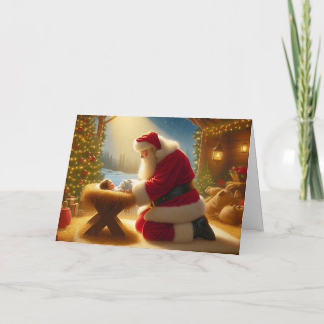 Santa Claus & Baby Jesus Cartes de voeux de Noël (Devant)