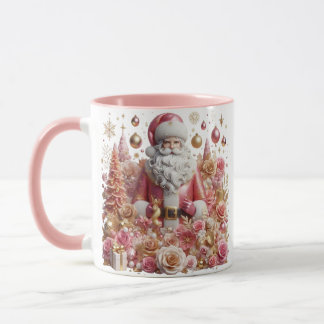 Santa Claus café de Noël rose floral Mug