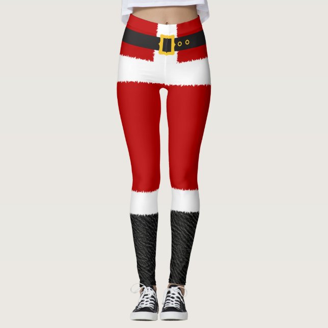 Santa Claus Costume de Noël Rouge Leggings (Devant)