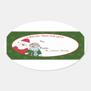 Santa Claus et Mme Claus Oval Étiquettes de boulan