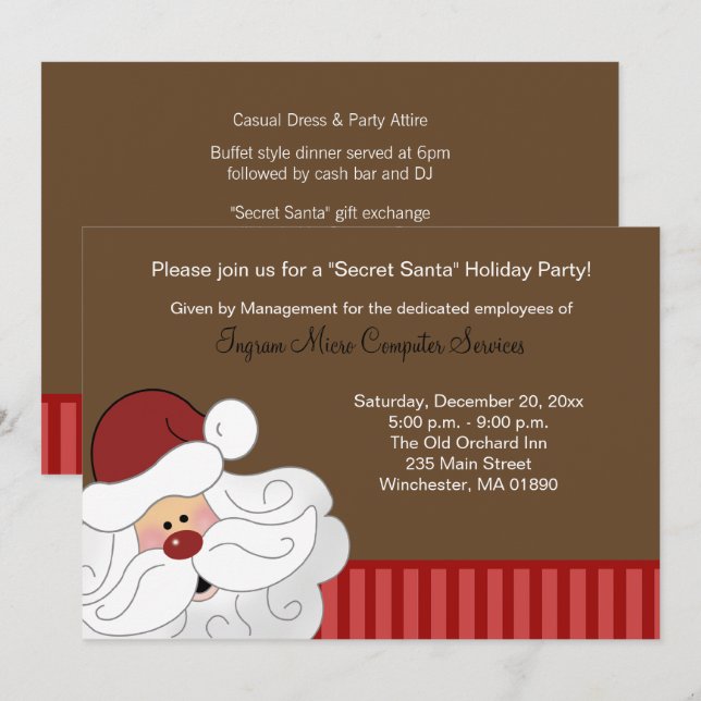 Santa Claus Invitation Carte de fête de vacances 2 (Devant / Derrière)