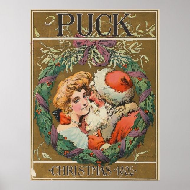 Santa Claus Kissing Momma 1905 Poster (Devant)