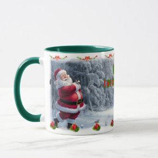 Santa Claus plays Golf on a Ceramic Coffee Mug