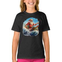 Santa Claus Surf Shredding Waves Girls T-Shirt