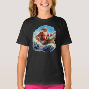 Santa Claus Surf Shredding Waves Girls T-Shirt