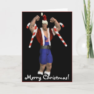 Santa Claus Weightlifter Joyeuse carte de Noël