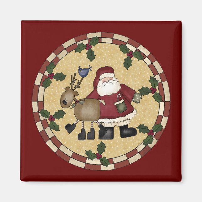Santa Clause et Reindeer Christmas Magnet (Devant)