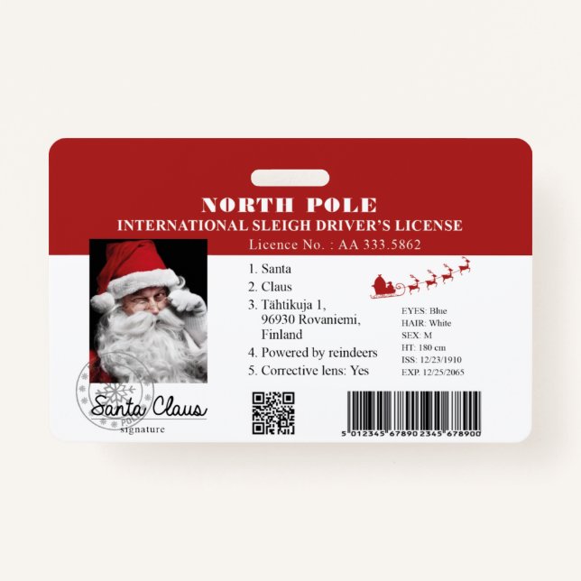 Santa Clause faux Perdu Permis de Conduire Badge (Devant)