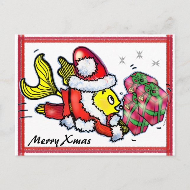 Santa Clause Fish - drôle jolie carte postale de N (Devant)