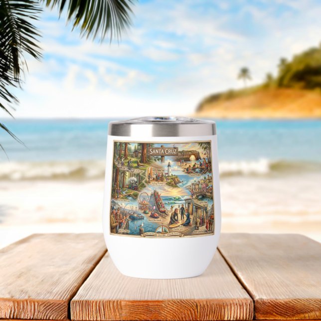 Santa Cruz Vibe Map – Cultural Coastal Art Print (Plage (pivotée))