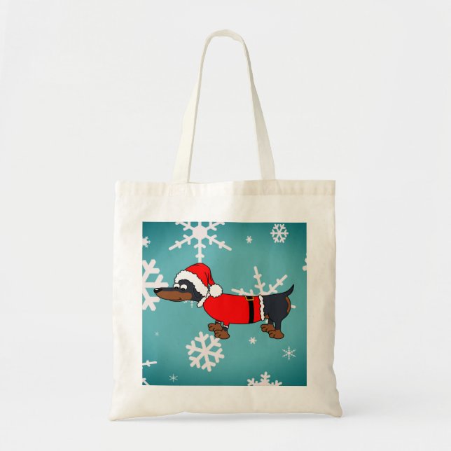 Santa Dachshund Dog Snowflakes Budget Tote Bag (Devant)