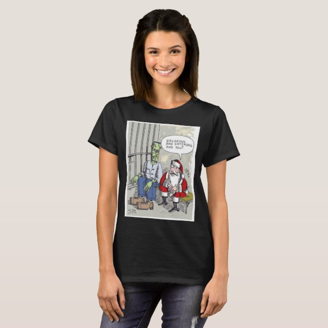 Santa en prison femmes T-shirt noir (Devant entier)