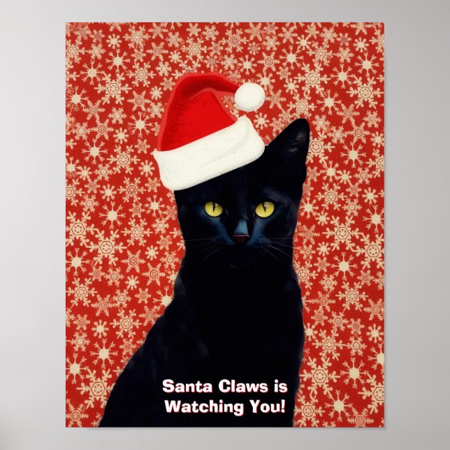 Santa "Griffes" Claus Affiche d'art drôle de chat  (Devant)