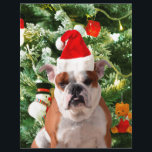 Santa Hat Bulldog Christmas Tree Snowman boîte cad<br><div class="desc">Mignonne photo Bulldog avec boîte cadeau de Noël Tree Snowman en arrière - plan. Un cadeau parfait pour Noël !</div>