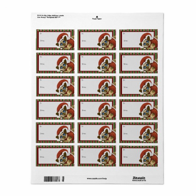 Santa Hat&Coat Christmas Kitty Étiquette (Feuille entière)