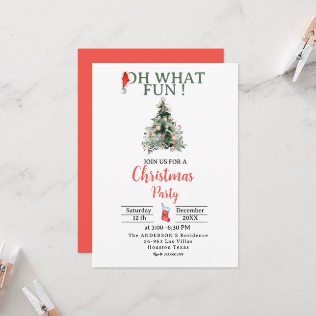 Santa Hat Oh Quel Amusant Noël Fête Invitation (Devant/Arrière en situation)