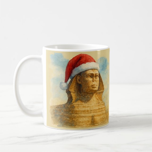 Santa Hat Sphinx Mug Egyptian Holiday (Gauche)
