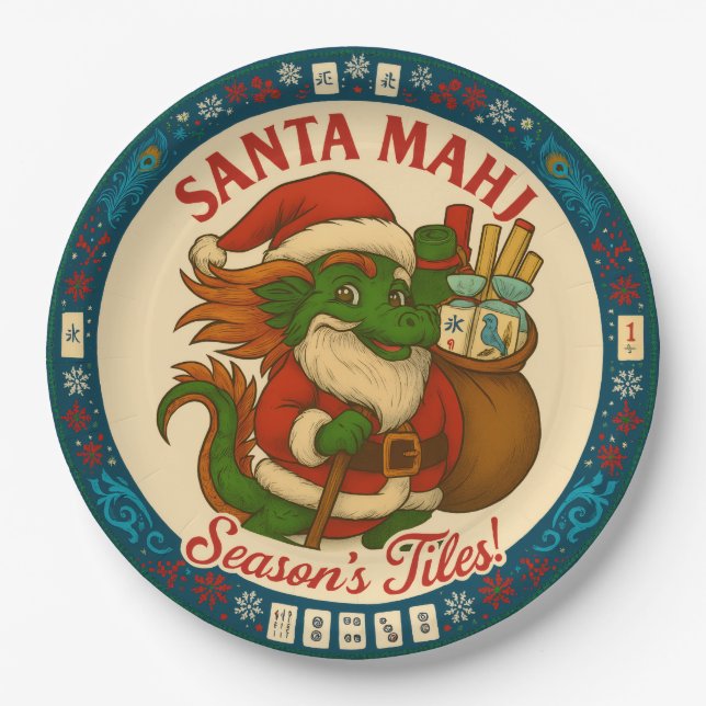 Santa Mahj ! Assiettes en papier  (Devant)