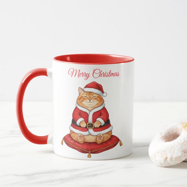 Santa Paws Cat Christmas Coffee Mug (Avec donut)