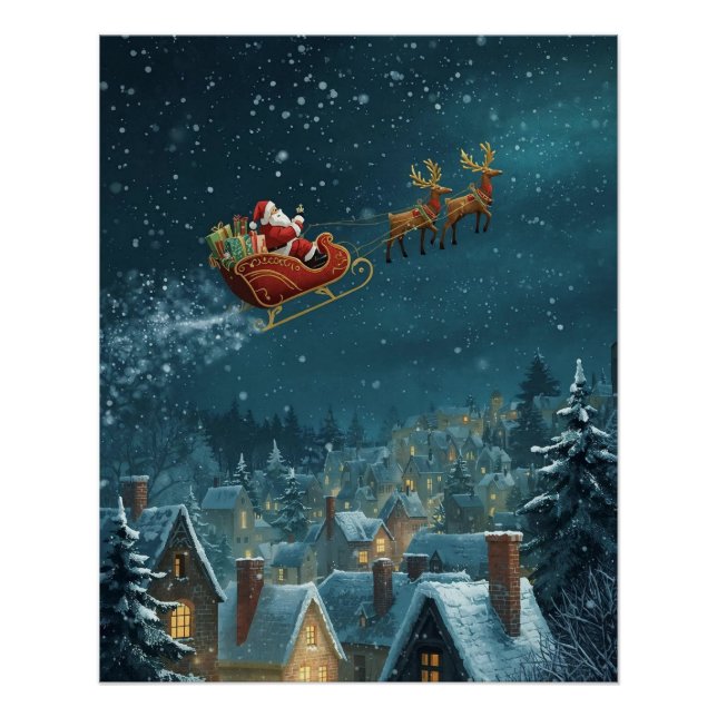 Santa’s Sleigh over the town Poster (Devant)