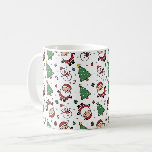 Santa, Tree & Snowman Christmas Mug (Devant gauche)