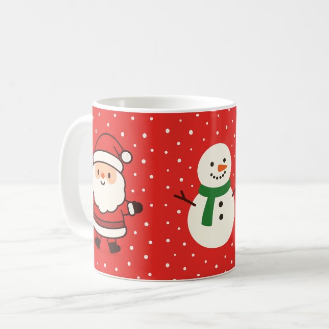 Santa, Tree & Snowman Christmas Mug (Devant gauche)