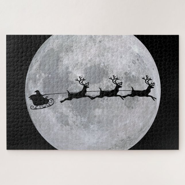 Santa volant vers la Lune Puzzle (Horizontal)