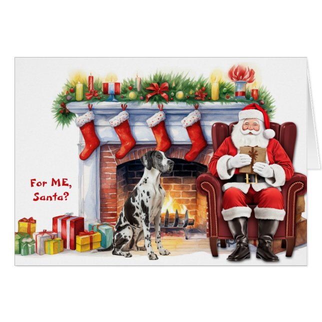 Santa's Gift Black White Great Dane Dog Christmas (Devant horizontal)