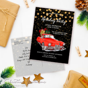 Santas Vintage Rouge Voiture Noël Fête Invitation