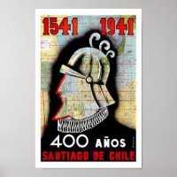 Santiago Chili Amérique du Sud Poster Vintage voya