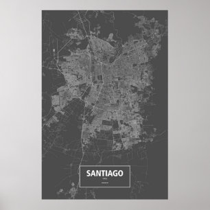 Santiago, Chili (blanc sur noir) Poster