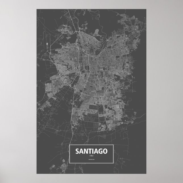 Santiago, Chili (blanc sur noir) Poster (Devant)