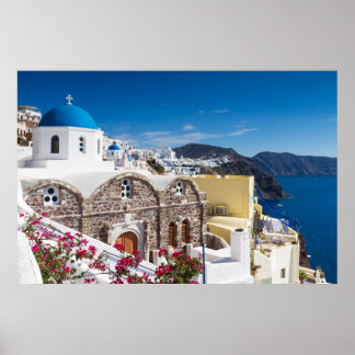 Santorin - Bleu dôme église à Oia poster