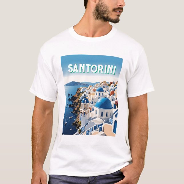 Santorin Blue Dome & Ocean View T-Shirt - Voile (Devant)