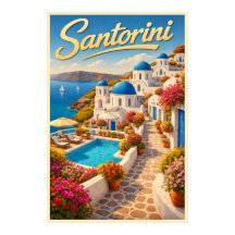 Santorin Éblouissante - Affiche de Voyage Vintage