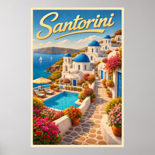 Santorin Éblouissante - Affiche de Voyage Vintage