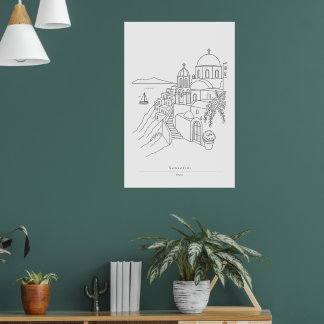 Santorin Grèce Affiche de voyage en art linéaire m