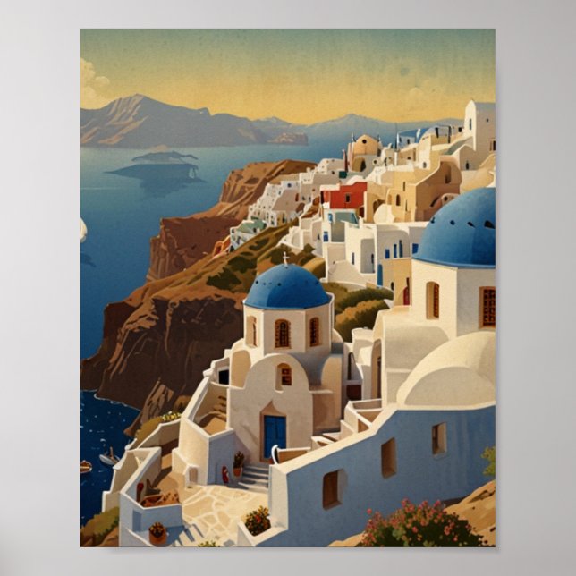 Santorin Grèce Affiche de voyage vintage Grèce (Devant)