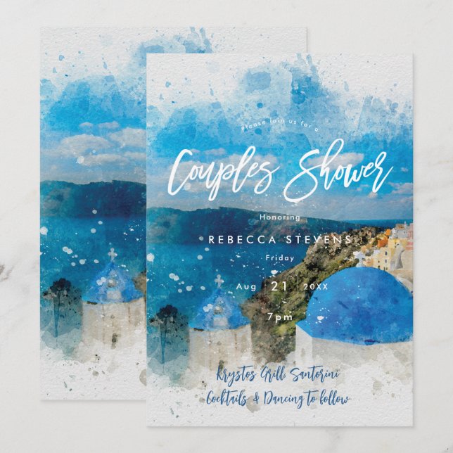 Santorin Grèce couples douche invitation (Devant / Derrière)
