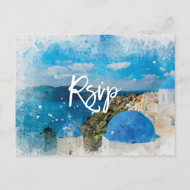 Santorin Grèce été mariage rsvp carte postale (Devant)