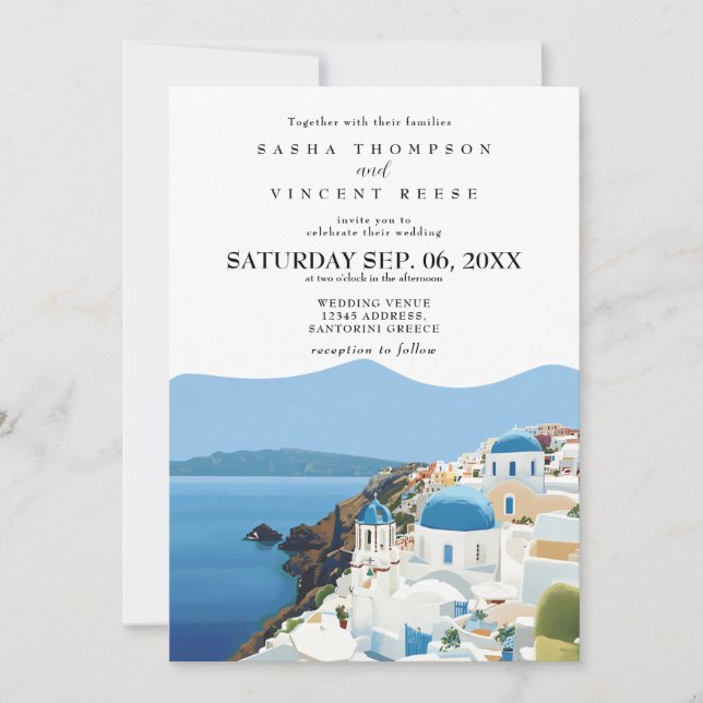 Santorin Grèce Faire-part de mariage Retro (Devant)