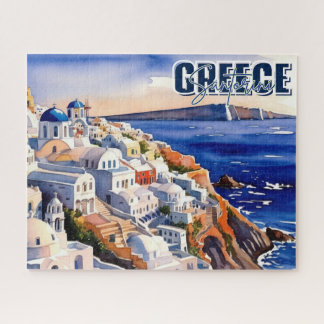Santorin Grèce garde le puzzle de l'aquarelle