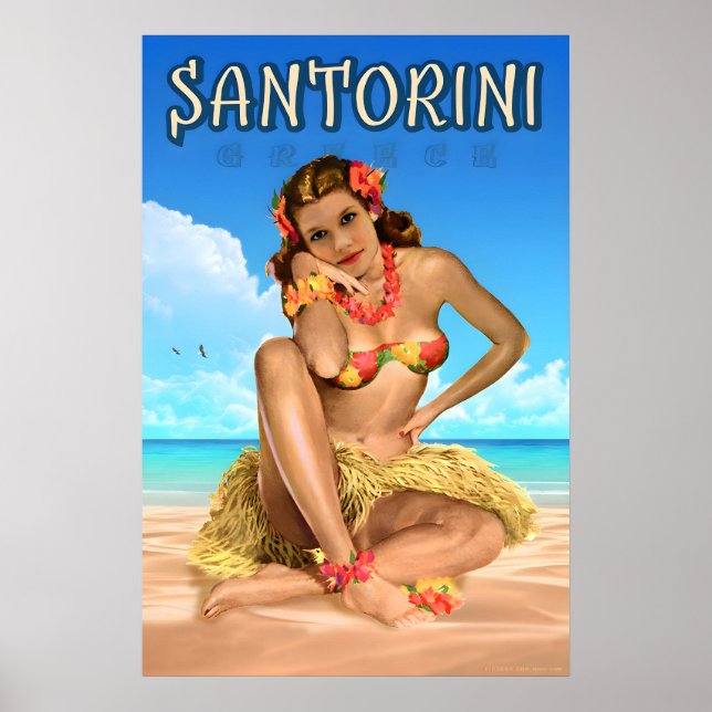 Santorin Grèce Méditerranée Affiche de Voyage Mer (Devant)